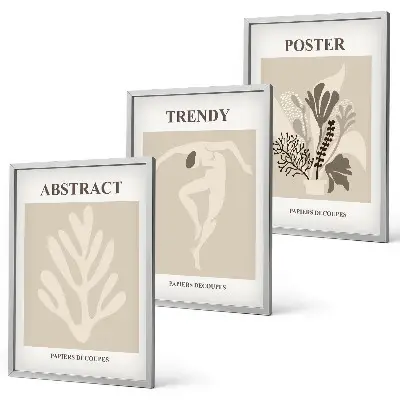 Set of 3 framed wall art pieces with floral patterns in beige and brown
