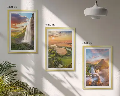 Three-piece waterfall landscape wall art west view