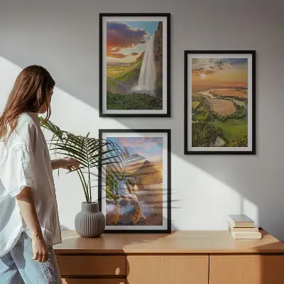 Three-piece waterfall landscape wall art west view
