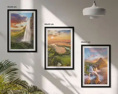 Three-piece waterfall landscape wall art west view
