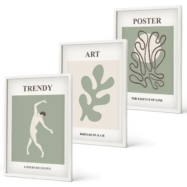 Abstract plant figures framed wall art set of 3 pieces