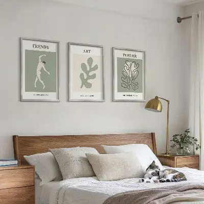 Abstract plant figures framed wall art set of 3 pieces