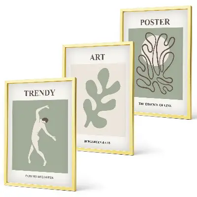 Abstract plant figures framed wall art set of 3 pieces