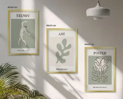 Abstract plant figures framed wall art set of 3 pieces