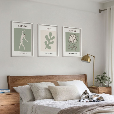 Set of 3 framed wall art pieces Abstract plant figures