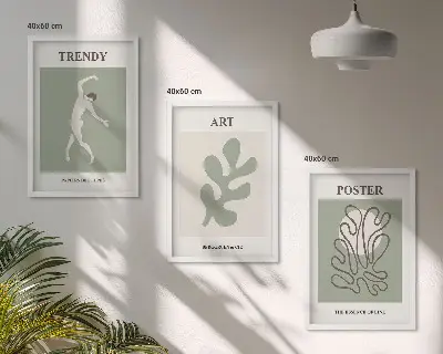 Abstract plant figures framed wall art set of 3 pieces
