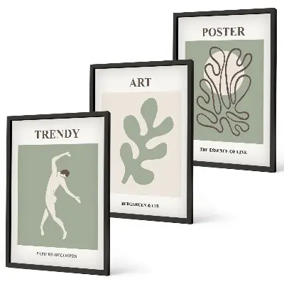 Abstract plant figures framed wall art set of 3 pieces
