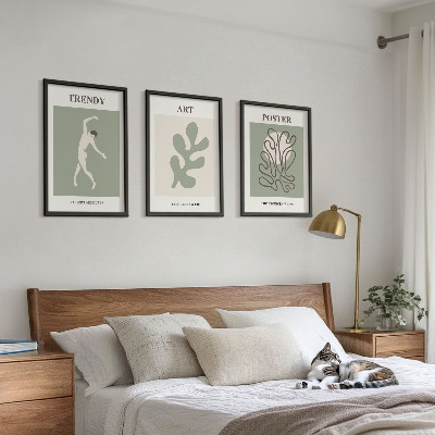 Set of 3 framed wall art pieces Abstract plant figures