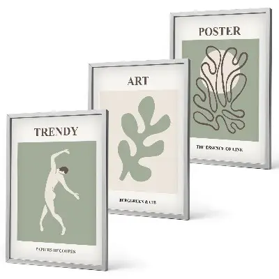 Abstract plant figures framed wall art set of 3 pieces