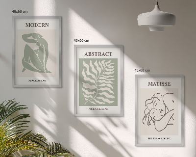 Wall art set Stylish green paintings with characters