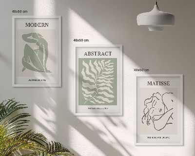 Wall art set Stylish green paintings with characters