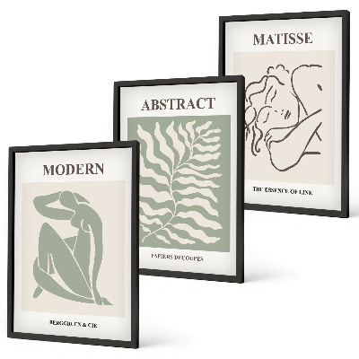 Wall art set Stylish green paintings with characters