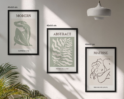 Wall art set Stylish green paintings with characters
