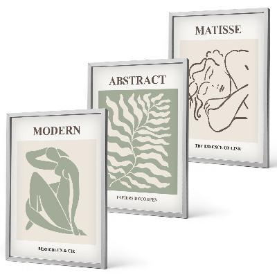 Wall art set Stylish green paintings with characters
