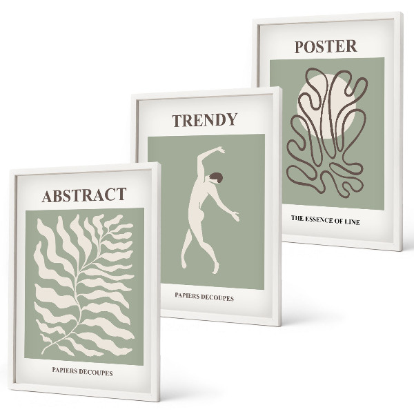 Set of 3 framed wall art pieces Matisse's green plant patterns