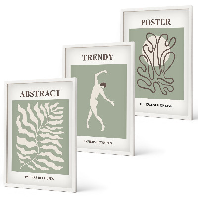 Set of 3 framed wall art pieces Matisse's green plant patterns