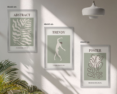 Set of 3 framed wall art pieces Matisse's green plant patterns