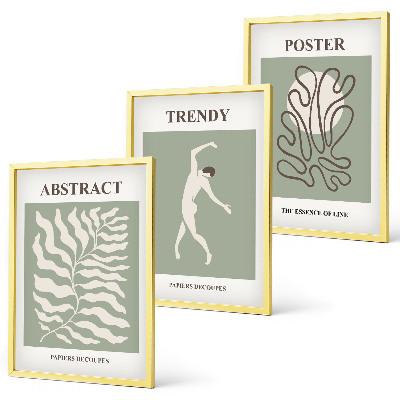Set of 3 framed wall art pieces Matisse's green plant patterns