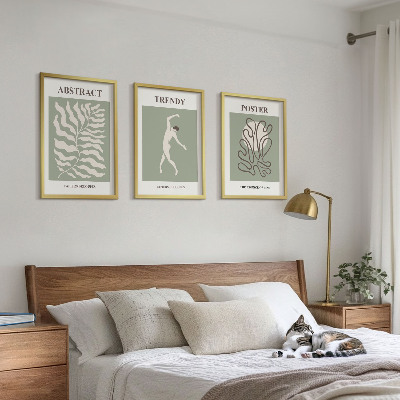 Set of 3 framed wall art pieces Matisse's green plant patterns