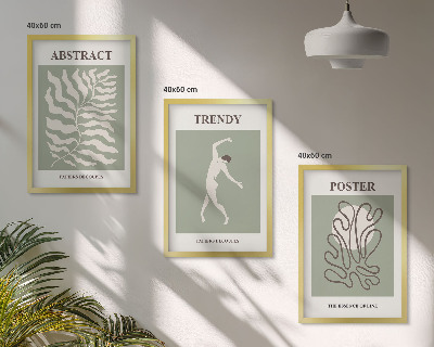 Set of 3 framed wall art pieces Matisse's green plant patterns