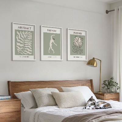 Set of 3 framed wall art pieces Matisse's green plant patterns