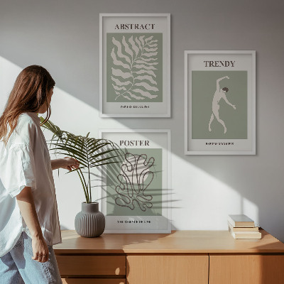Set of 3 framed wall art pieces Matisse's green plant patterns