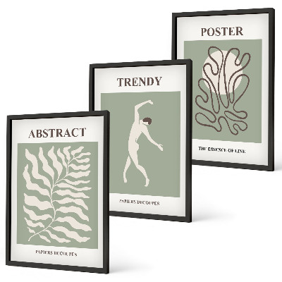 Set of 3 framed wall art pieces Matisse's green plant patterns