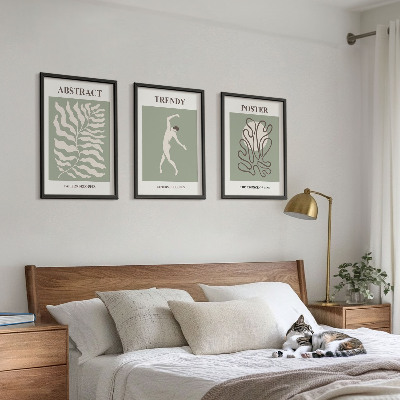 Set of 3 framed wall art pieces Matisse's green plant patterns
