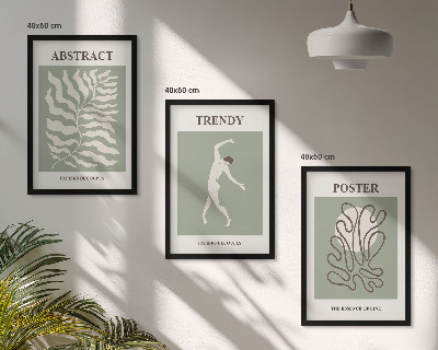 Set of 3 framed wall art pieces Matisse's green plant patterns
