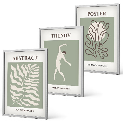 Set of 3 framed wall art pieces Matisse's green plant patterns