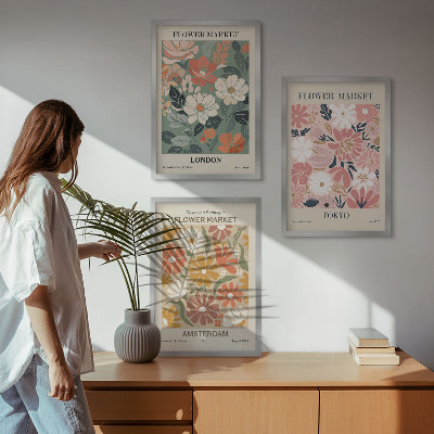 Wall art set Floral patterns London Tokyo Amsterdam