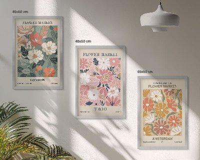 Wall art set Floral patterns London Tokyo Amsterdam