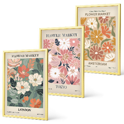 Wall art set Floral patterns London Tokyo Amsterdam