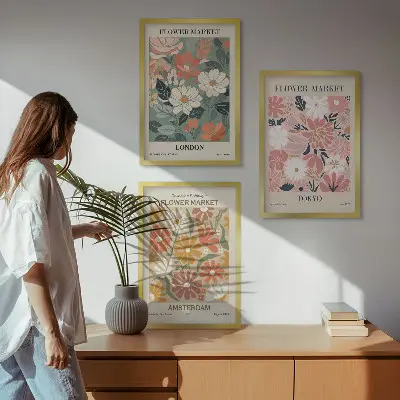 Wall art set floral patterns from London Tokyo and Amsterdam