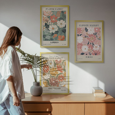 Wall art set Floral patterns London Tokyo Amsterdam
