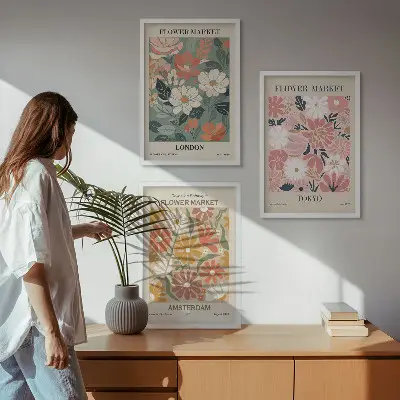 Wall art set floral patterns from London Tokyo and Amsterdam