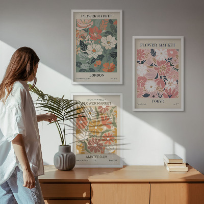 Wall art set Floral patterns London Tokyo Amsterdam