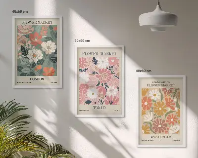 Wall art set floral patterns from London Tokyo and Amsterdam