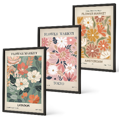 Wall art set Floral patterns London Tokyo Amsterdam
