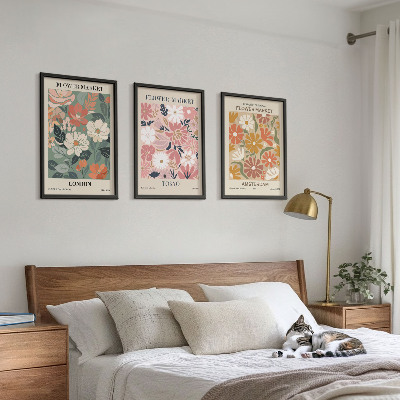 Wall art set Floral patterns London Tokyo Amsterdam