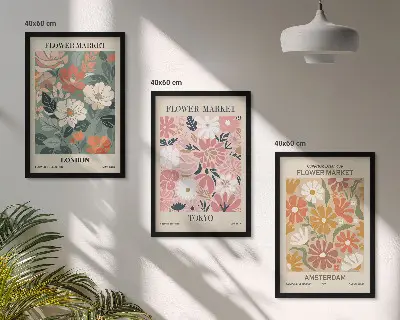 Wall art set floral patterns from London Tokyo and Amsterdam