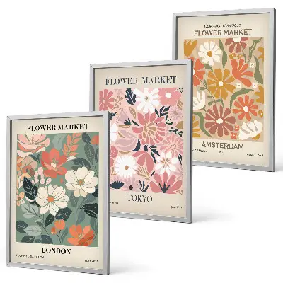 Wall art set floral patterns from London Tokyo and Amsterdam