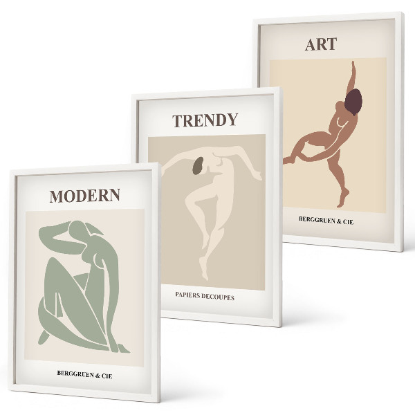 Set of 3 framed wall art pieces Stylish characters in minimalism