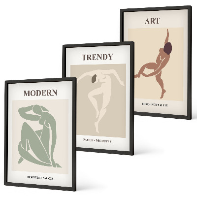 Set of 3 framed wall art pieces Stylish characters in minimalism