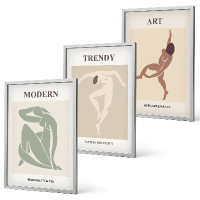 Set of 3 framed wall art pieces Stylish characters in minimalism