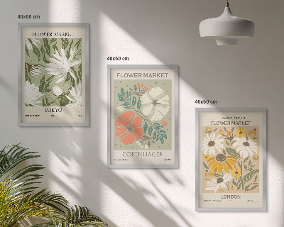 Three-piece wall art piece Floral motifs from cities around the world