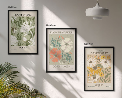 Three-piece wall art piece Floral motifs from cities around the world