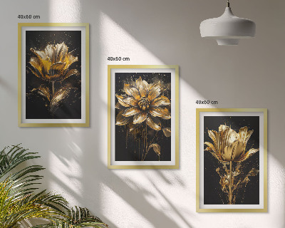 Set of 3 framed wall art pieces Yellow flowers on a dark background