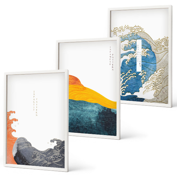 Wall art set Waves of Japanese graphic style