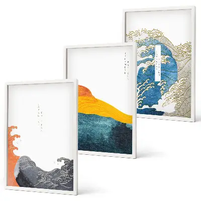 Wall art set with Japanese wave graphic design